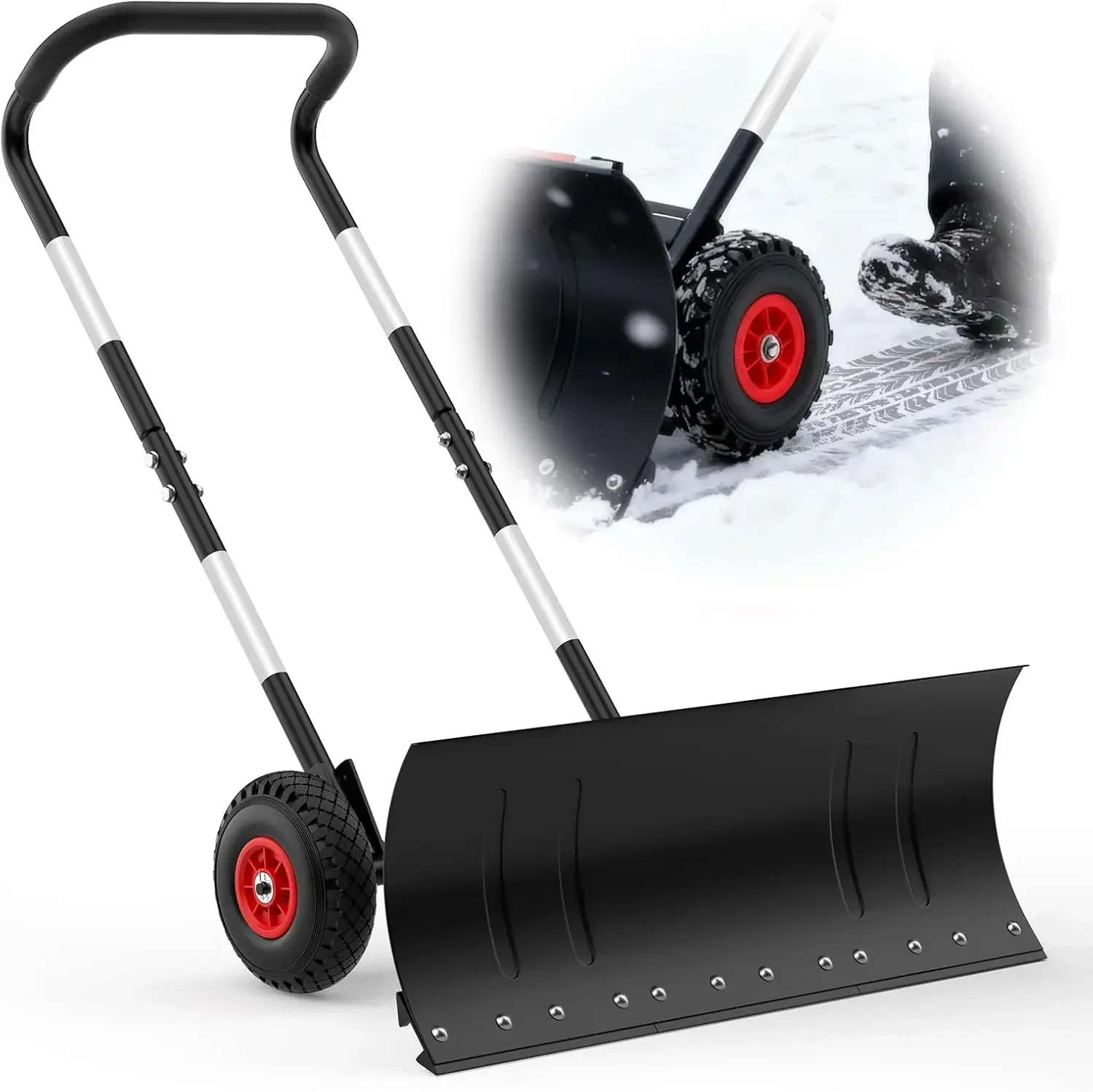 

Snow Shovel Pusher for Driveway,Heavy Duty Steel Snow Shovel with Wheels,29 in Angled Blade Efficient Snow Removal