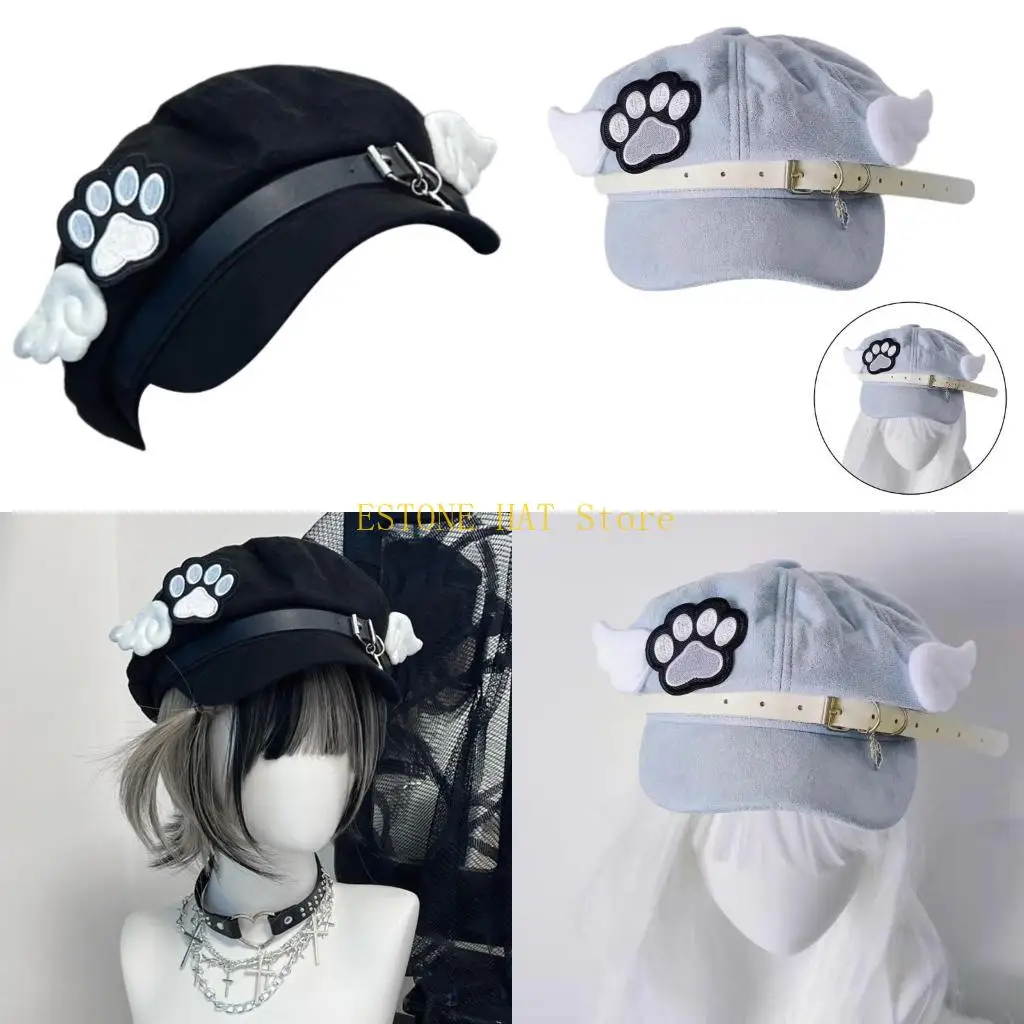 49MF Stylish with Cats Paws and Wing Youth Fashion Hat Sophisticated Unisex Hats