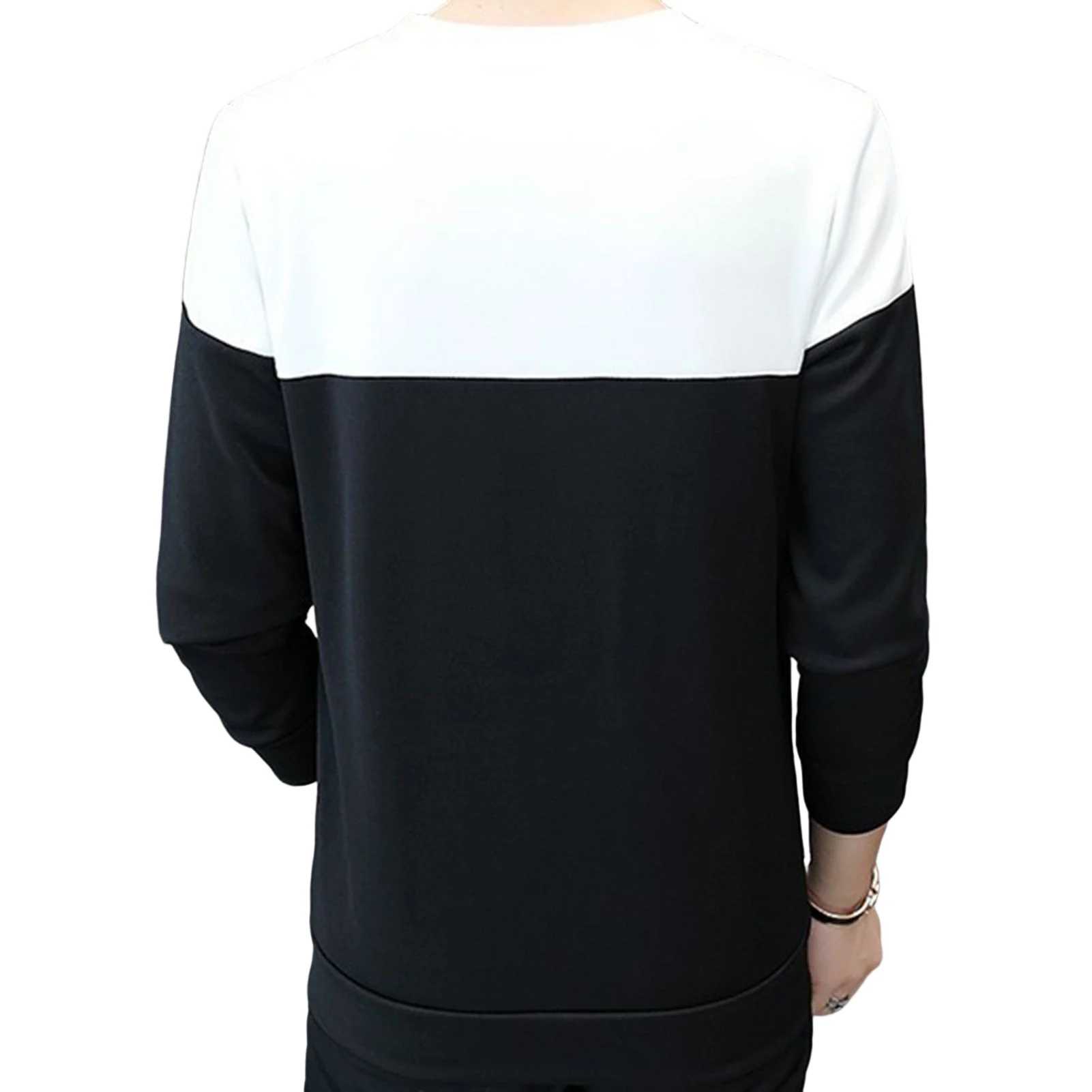 Men\'s Round Neck Pullover Sweater Korean Version Color Matching Slim Fitting Sweater for Outdoor Traveling Shopping Wear