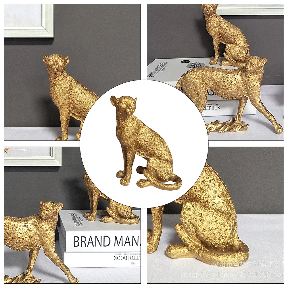 

1Pcs Resin Leopard Handicraft Adornment Golden Desktop Ornament Educational Animal Decoration Wild Animal Decor Simulation