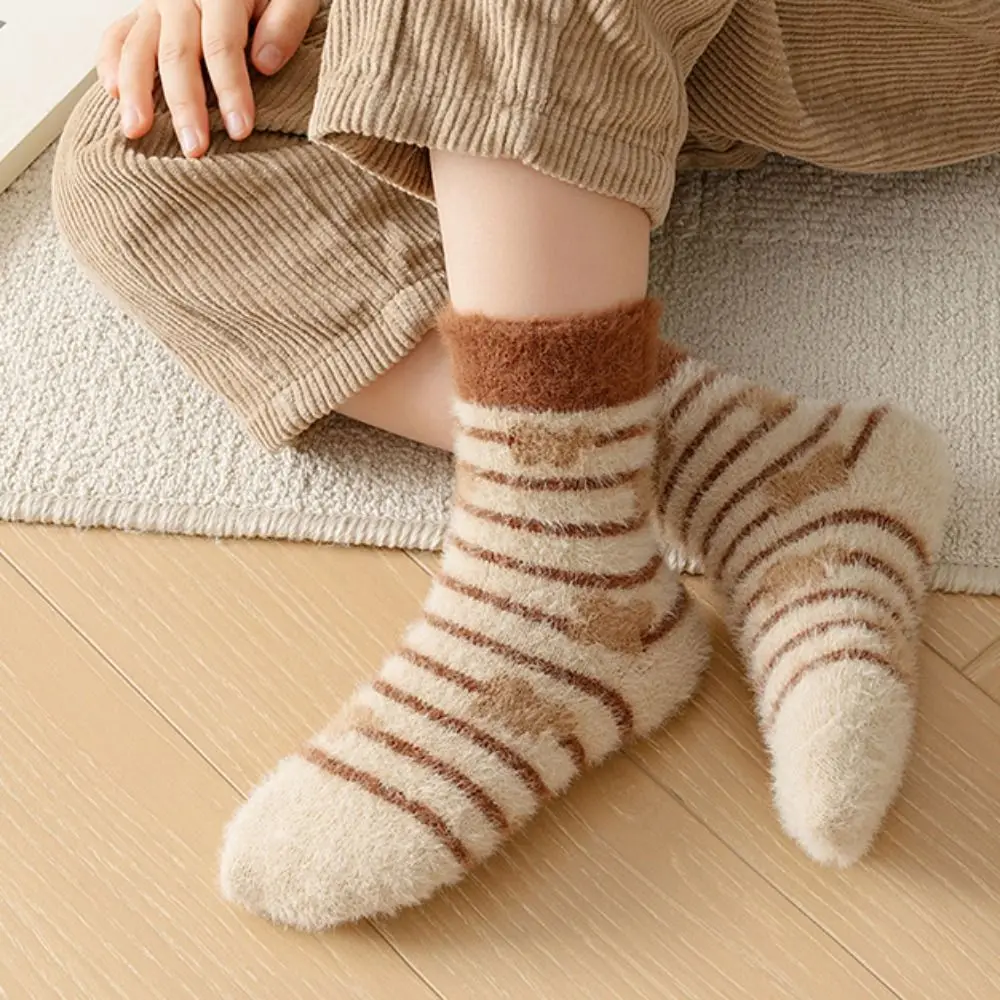 Coffee Thickening Children Socks Stripe Heart Pattern Infant Socks Baby Hosiery Autumn&Winter Kids Home Sleep Socks Toddler