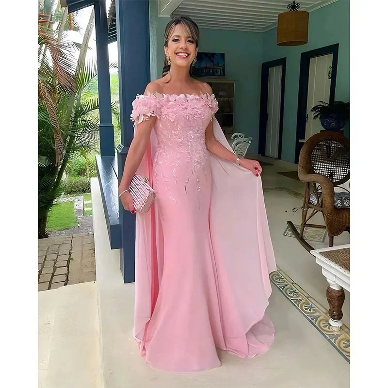 Pink Mermaid Mother Of The Bride Dresses Chiffon Lace Applique Evening Prom Formal Party Birthday Celebrity Gowns Dress 2024