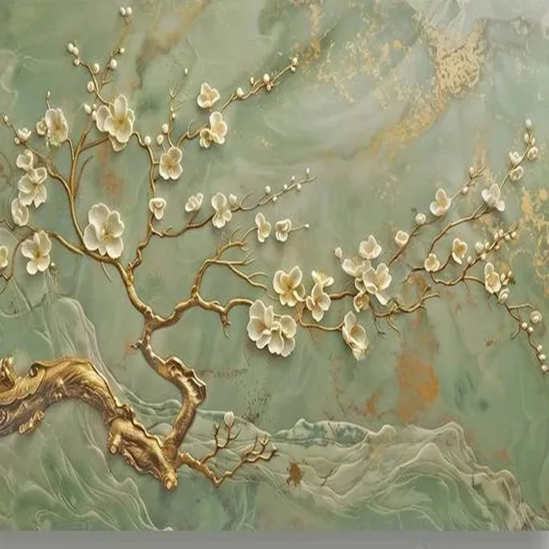 Wallpaper Elegant Flowers Branches 3D Relief Photo Wall Painting Wardrobe Bedroom Wall Decor Background Painting Backdrop