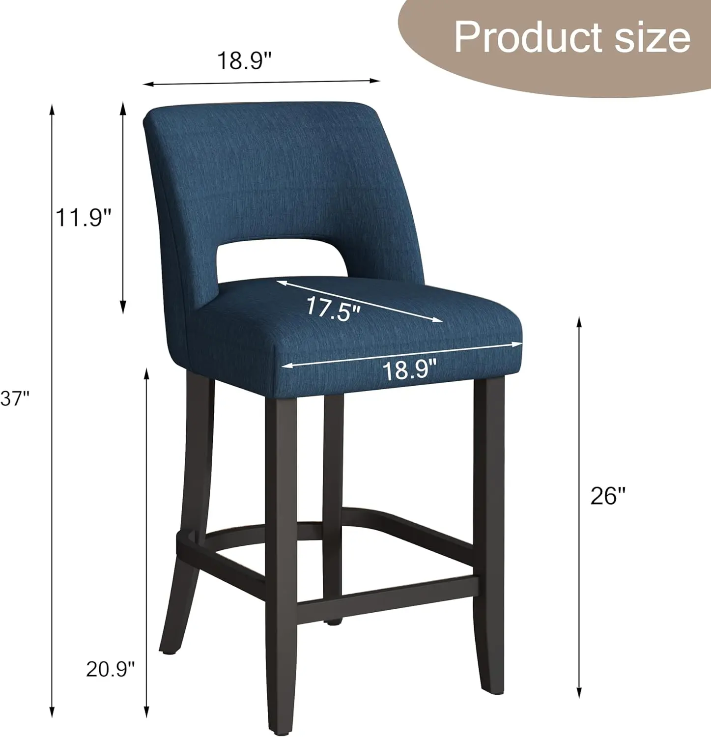 مجموعة مقاعد البار مكونة من 2، مقاعد حديثة منجدة بأرجل خشبية سوداء، وأرجل زرقاء وسوداء لجزيرة المطبخ #2