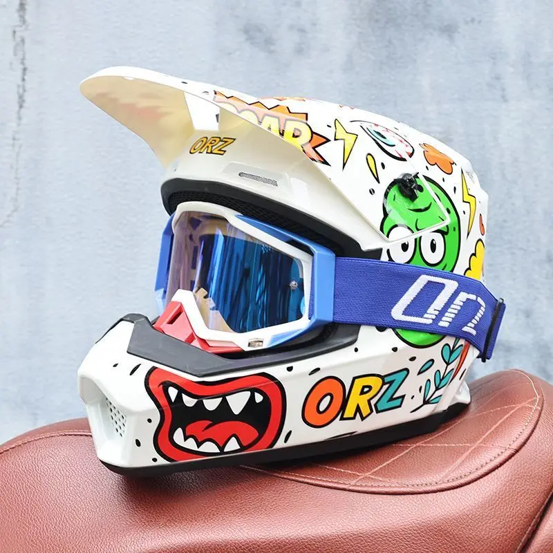 

Cartoon Motocross Helmet - 3C Certified Full Face Mountain Bike & Karting Helmet with Sun Visor for Boys Girls Youth Safety