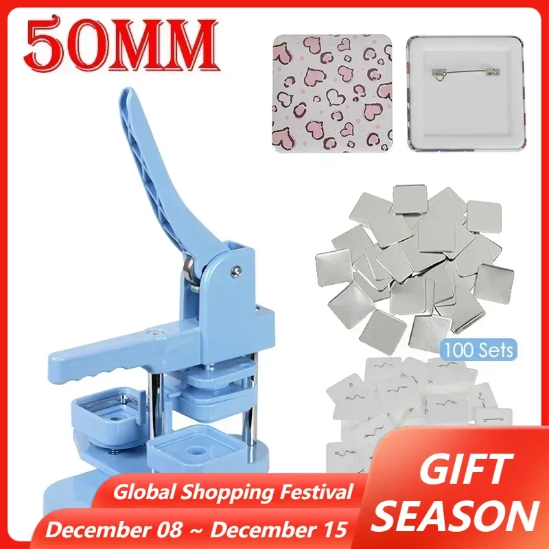 Badge Pin Button Maker Machine DIY 50x50mm Square Badges Set with 100pcs Button Making Materials Badge Press Maker Machine Kit