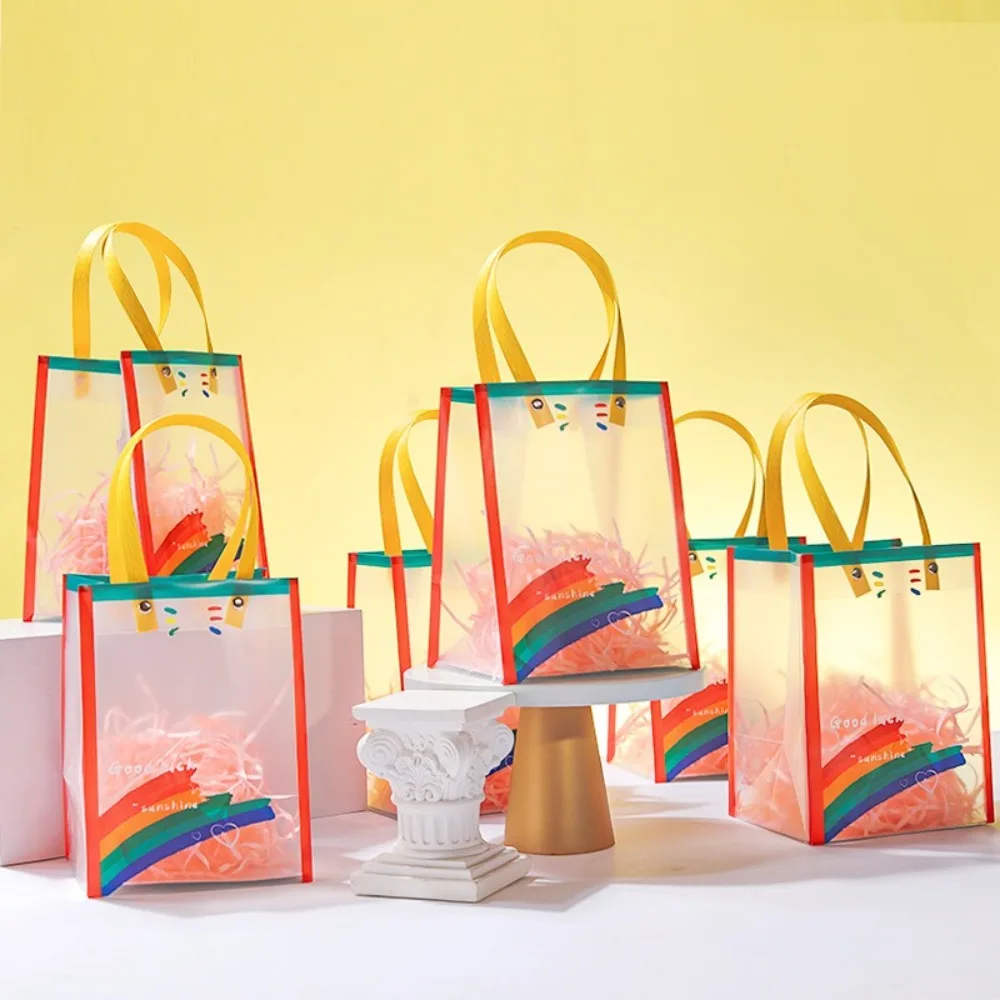 New Rainbow Gift Packaging Bag Waterproof Large Capacity Shoulder Bag PVC Clothing Store Shopping Bag Party