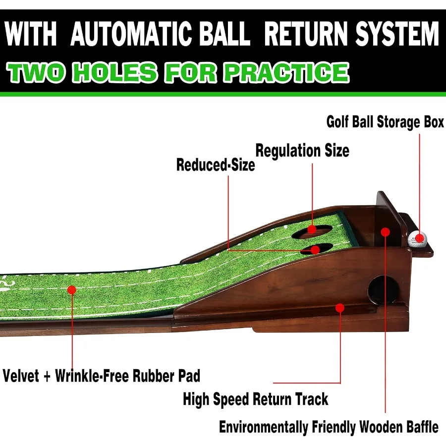 Indoor and Outdoor Golf Putting Mat with Automatic Ball Return System Perfect for Home Office Backyard Patio and Indoor Practic