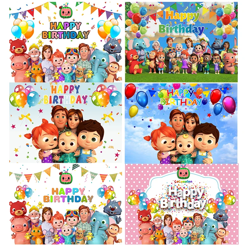 Colorful Balloons Fly On Blue Sky  Backdrop Happy Birthday Decor Summer Watermelon Cartoon Banner for Children Party Favors