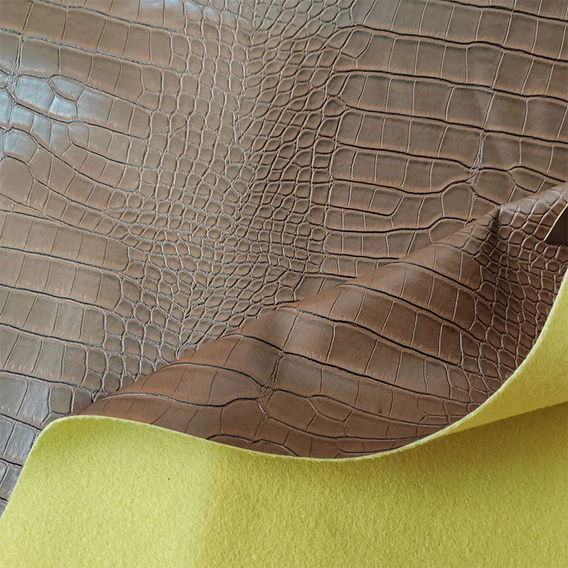 Good Matte Brown Embossing Faux Crocodile PU Leather Fabric, Artificial Sewing Material, DIY Sofa, Bag, Belt