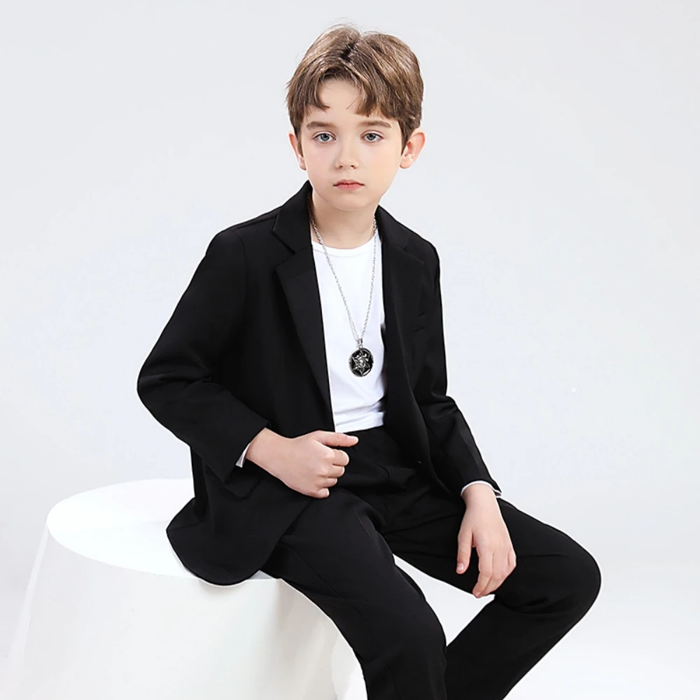 Txjojn Graceful Child Suit Set 3 Pieces Jacket Pants Necklace For Catwalk Show High Quality Boys Lapel Suits Birthday Party