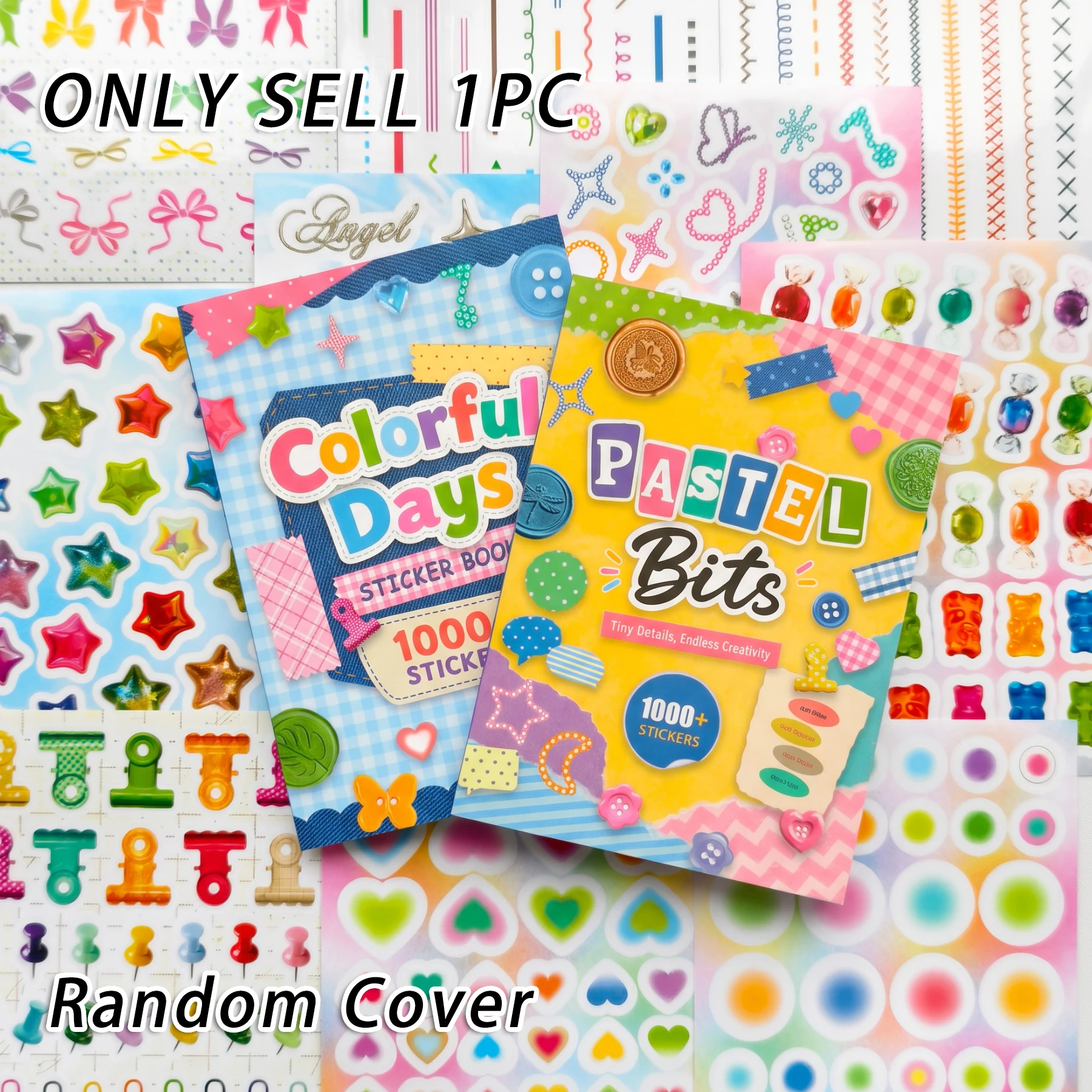 Random Cover 1000+ Pcs  Colorful Life Sticker Book, Cute Dream Style Stickers, for DIY Scrapbooking Journaling Decoration