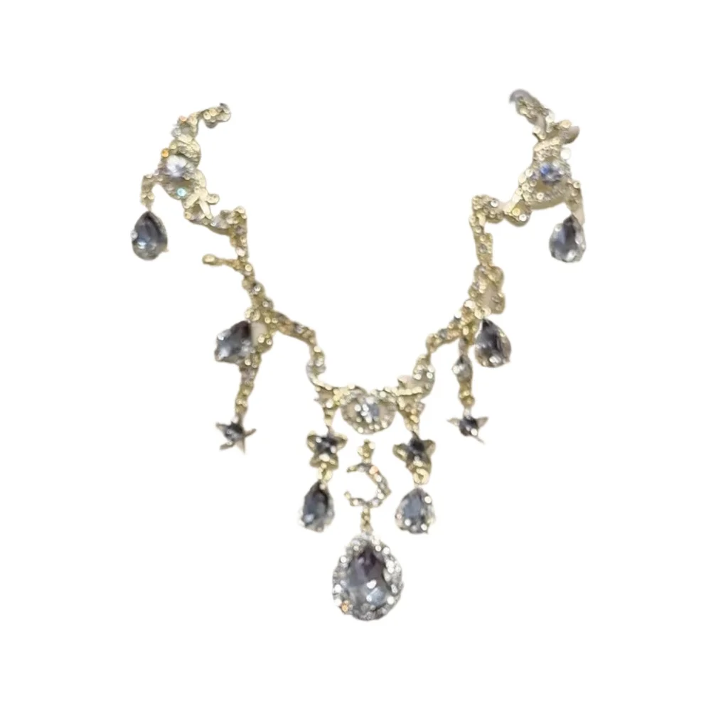

Retro star and moon water drop fringed necklace, female luxury high-end fashion collarbone chain