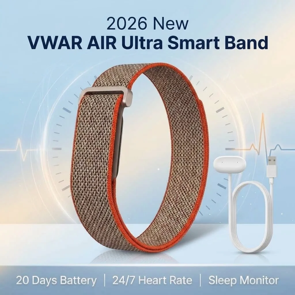 2026年型-新しいvwar超軽量スクリーンレススマートバンド。bluetooth-53、心拍数、spo2、hrv、睡眠モニタリング機能を搭載。7日間バッテリー持続、1atm防水。スマートウォッチ。