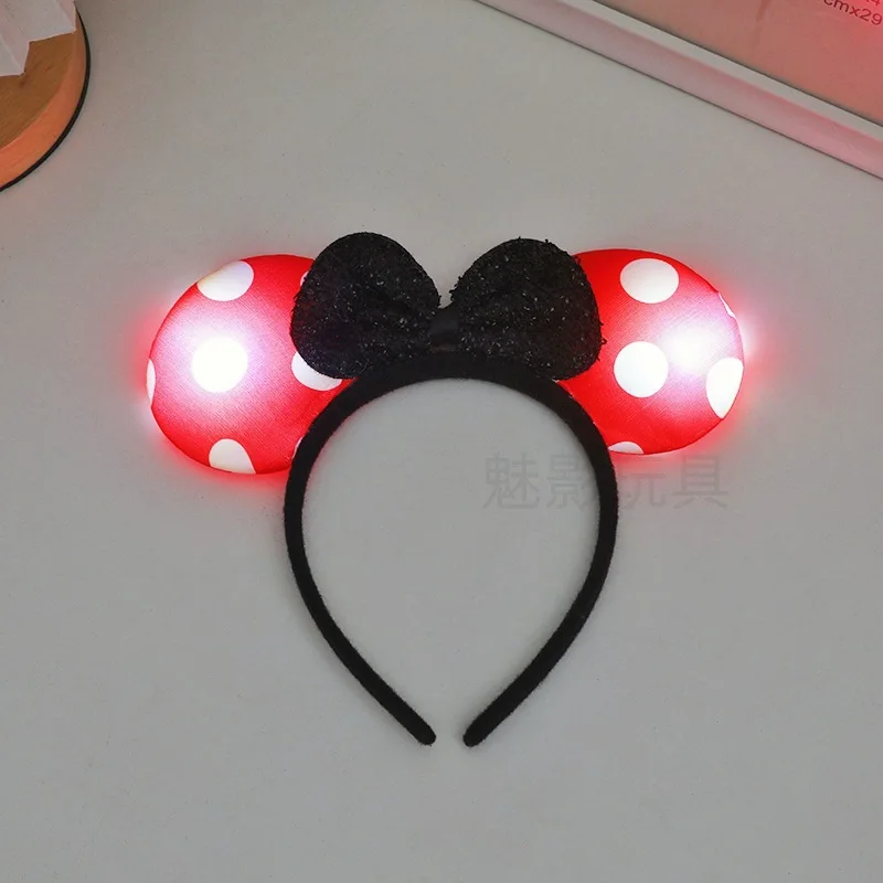 Disney headband Mickey Minnie LED Headwear Glow Party Supplies 3D Glitter Bowknot Festive party favors Halloween Xma headband