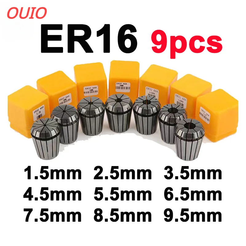 OUIO ER16 Collet Set10PCS Spindle Chuck Set 1-10mm ER16 Chuck 1 2 3 4 5 6 7 8 9 10mm 1/4 1/8 CNC Machining  ER11 ER16 ER20 ER25