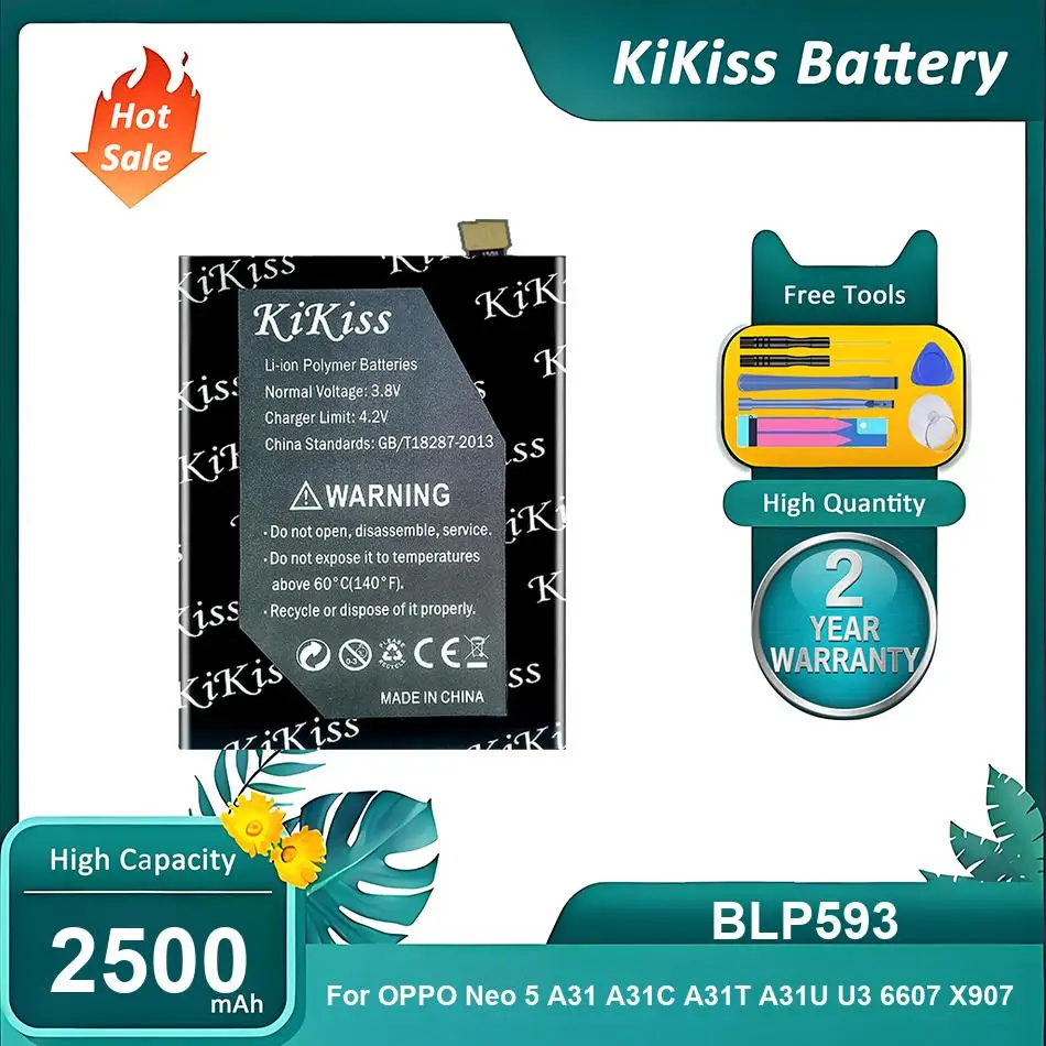 

KiKiss Battery For OPPO Neo 5 A31 A31C A31T A31U U3 6607 X907,BLP593,2500mAh