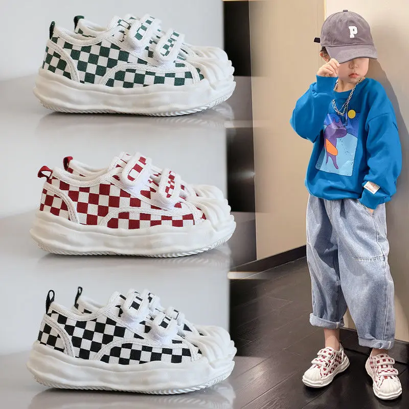 

Spring Autumn New Kids Shoes for Children Canvas Shoes Boys Girls Casual Plaid Shoes Non-slip School Shoes Shell Head Flats