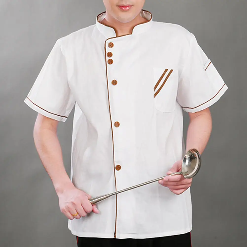 Uniform Restaurant Chef-Shirt Koken Kleding Zomer Korte Mouw Snelle Droge Knopen Chef Uniform Ademende Chef-Kok Werkkleding