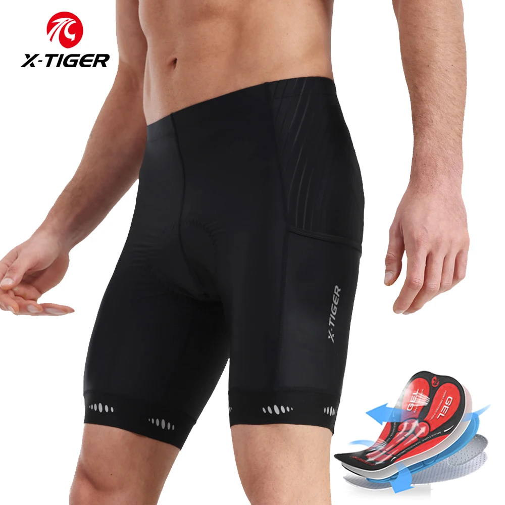 X-TIGER Radhose, 3 Taschen, 5D-Gel, verdickt, stoßfest, Fahrradhose, Sommer, atmungsaktiv, Herren, MTB, Rennrad, Radhose