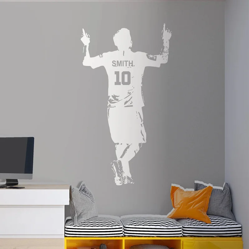 Personalized Soccer Player Name and Number Wall Decal Football Sport Decor Home Boys Teenager Room Custom Team Wallpaper G005