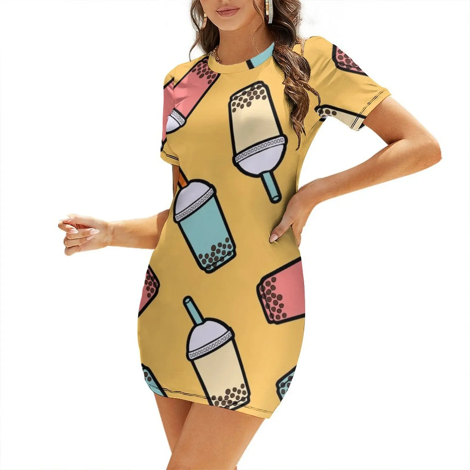 

Bubble Tea Pattern Short Sleeved Dress Women's dresses dress summer 2024 women