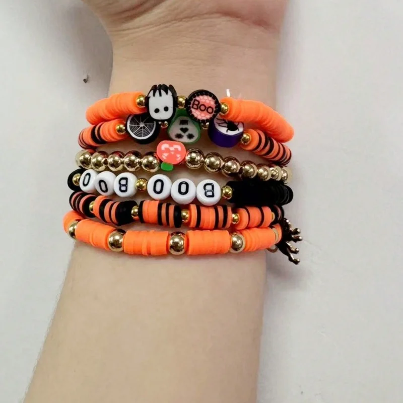 Pulsera de decoración de Halloween de 6 piezas con colgantes de calabaza, murciélago y fantasma, regalo de decoración de fiesta de juegos de rol, decoraciones de Halloween