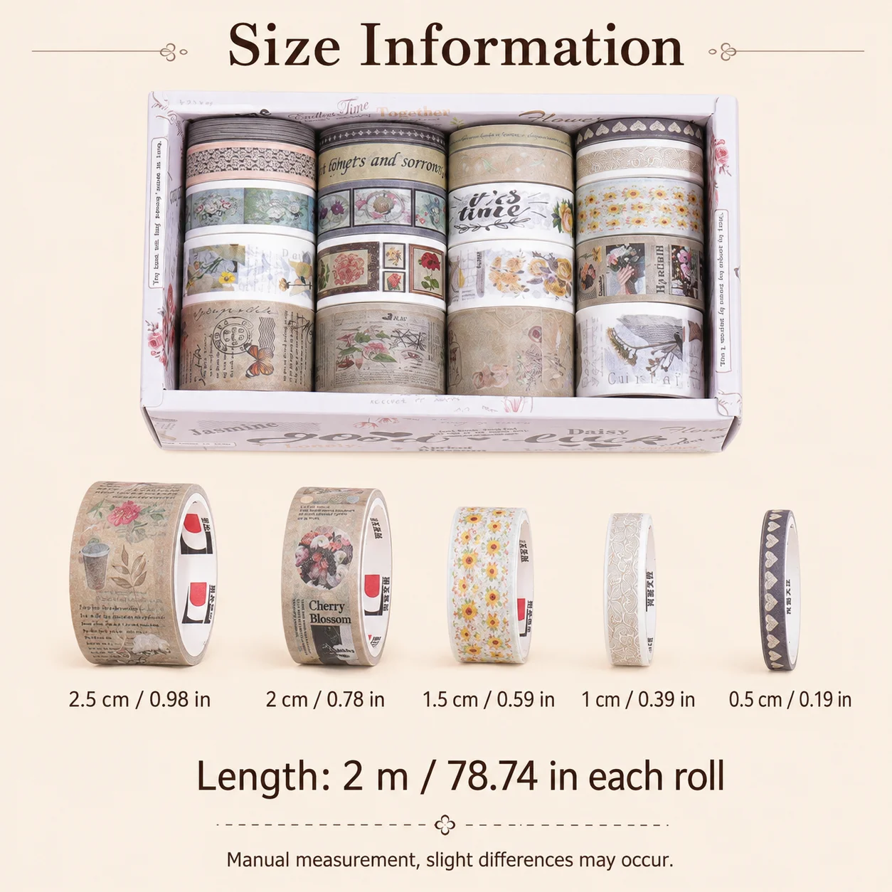 20Pcs Vintage Botanical Washi Tape Set Retro Flower Decorative Masking Tape for Journal Scrapbook Card Making Planner DIY Craft