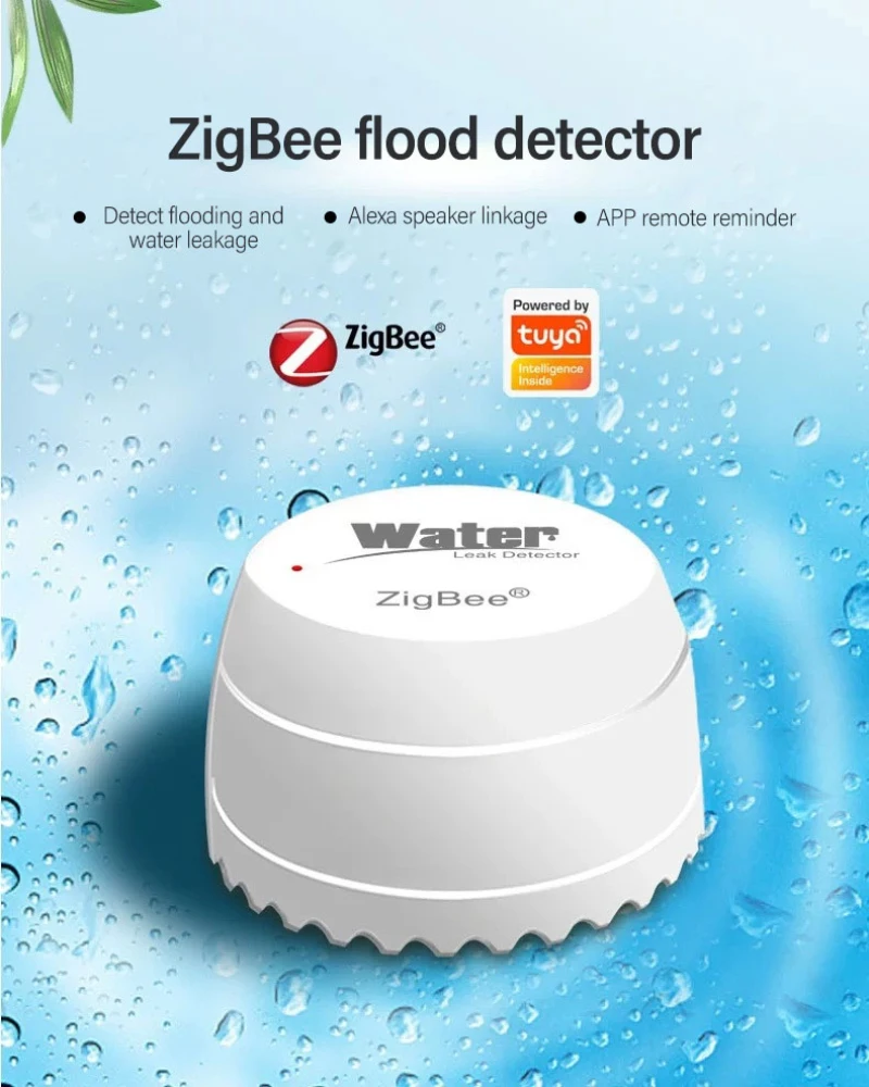 Detector de fugas de agua Tuya Zigbee, Sensor de inundación de agua para el hogar inteligente, alerta de desbordamiento, seguridad, funciona con la