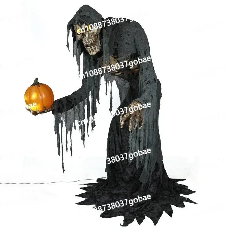 Halloween New Skeleton Man with Pumpkin Electric Ghost Prop Ornament