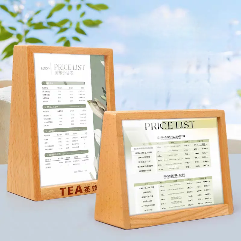 2 PCS A4 210x297mm Wooden Acrylic Sign Holder Display Stand Restaurant Menu Holder Wedding Baby Gift Photo Picture Poster Frame