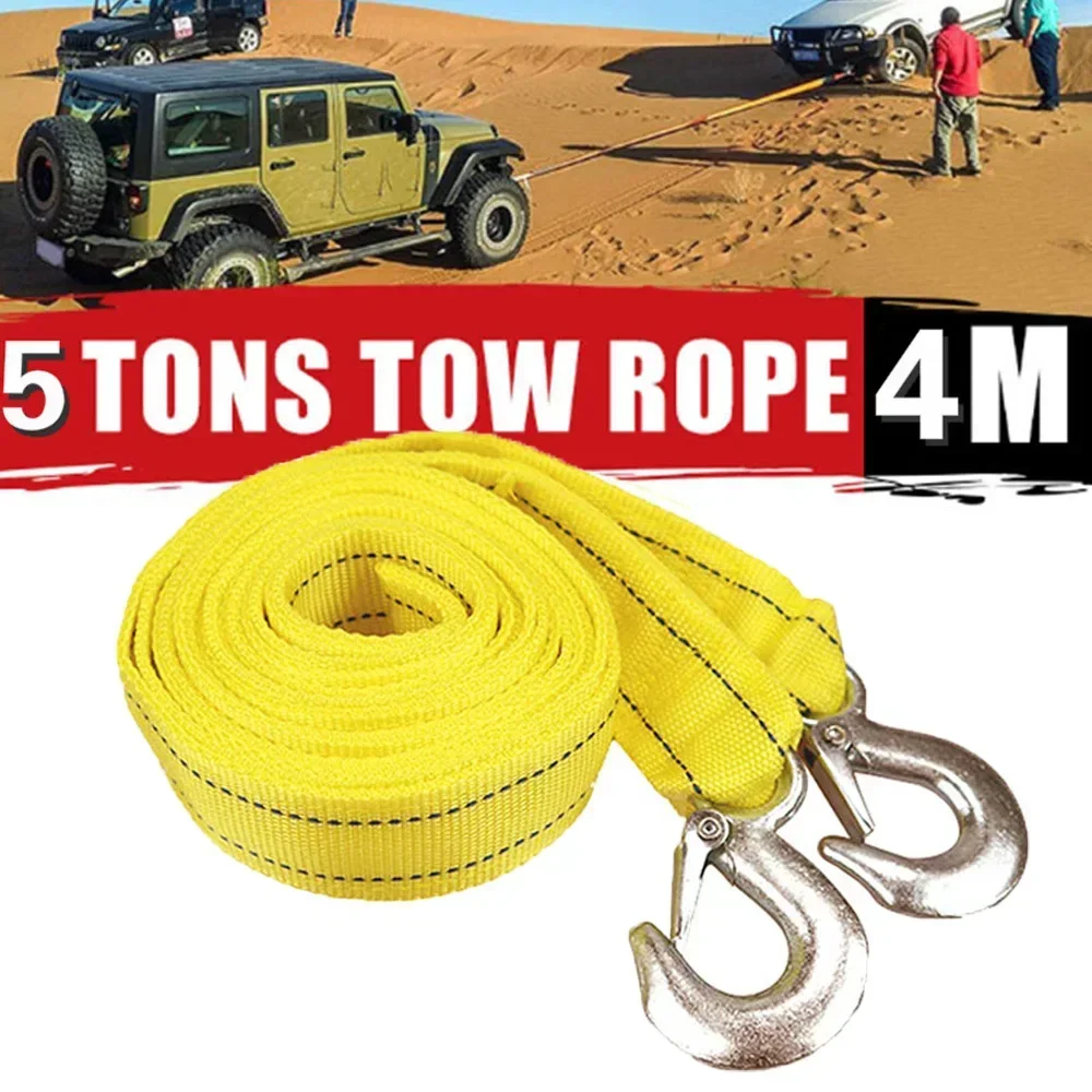 1 Pcs 5 Ton Trailer Rope Towing Pull Rope  Hooks 4M Car Tow Cable Heavy Duty  Strap Hooks Van Road Recovery Car Accessories