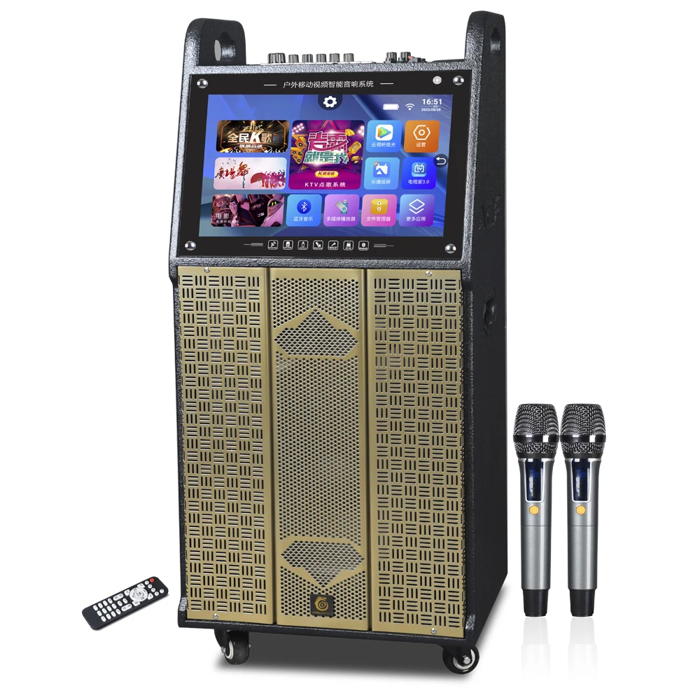 

Big Screen Loudspeaker 15"Bass Subwoofer Portable Party Dj Wireless Trolley Speaker With WIreless Microphone Home Karaoke