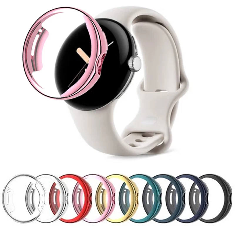 ผิวนอกเนื้อนิ่ม TPU กระจกหน้าจอ Protector ฟิล์มติดเครื่อง Edge กรอบสำหรับ Google Pixel นาฬิกาป้องกันกันชนกันชนสมาร์ทอุปกรณ์เสริม