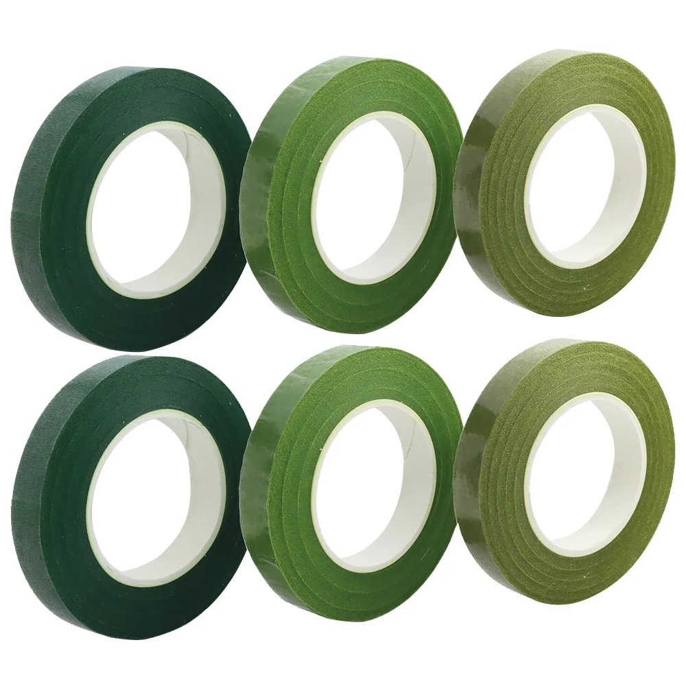 

6 Rolls Florist Ribbon 162m Floral Masking Tape 12mm Floristry Paper Tape in 3 Green Colours Flower Wire Decoration For Bouquet