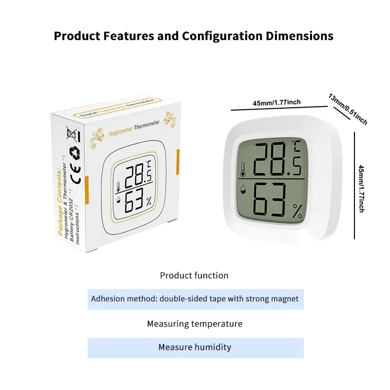 Magnetic Mini LCD Digital Room Thermometer Temperature Sensor Humidity Meter Indoor Hygrometer Gauge Weather Station