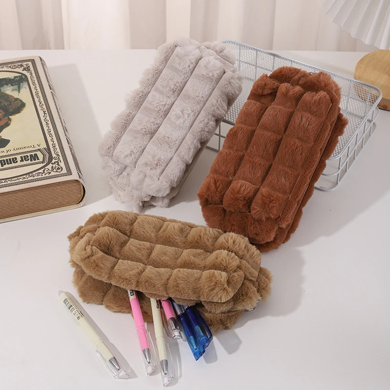 

Plush Puff Pen Bag Large Capacity Solid Color Bubble Makeup Bag Student Pencil Case Stationery Bag