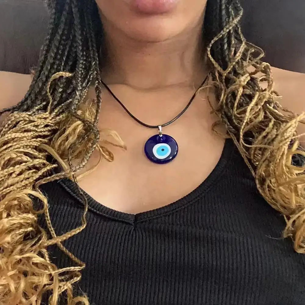 

1pc Vintage Deep Blue Evil Eye Pendant Necklace for Women Long Leather Rope Turkish Blue Eye Necklace Lucky Spirit Jewelry
