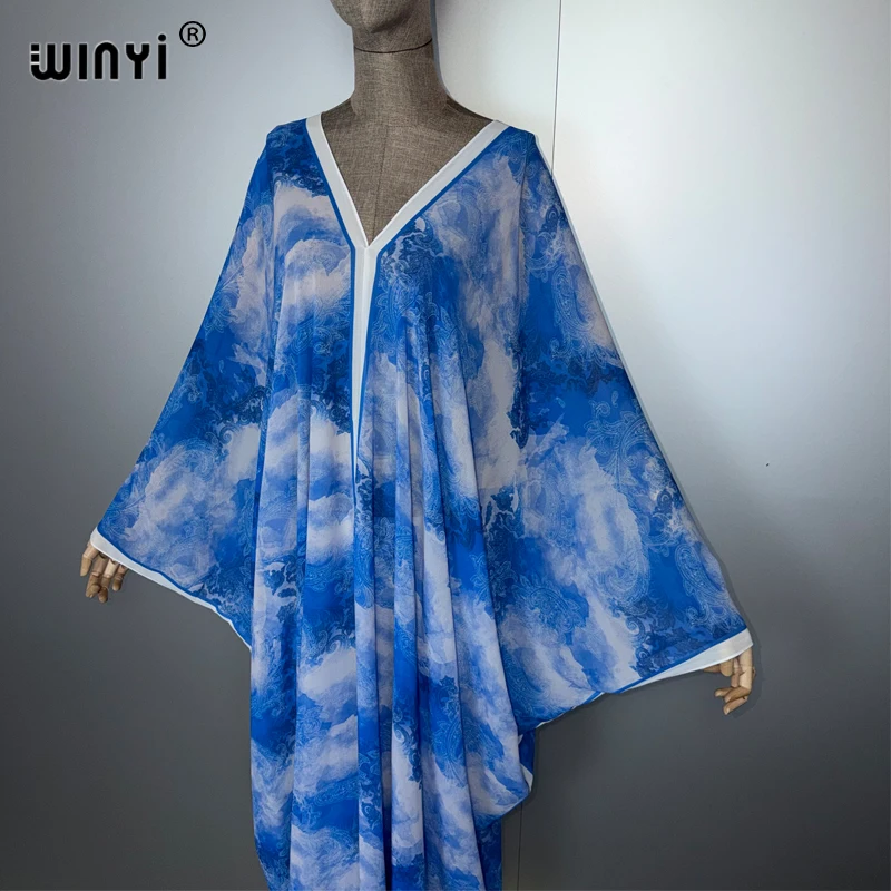 WINYI scollo a V nuovo abito sexy arabo tradizionale stampa donna vacanza allentata spiaggia cover up festa caftano abaya dubai lusso