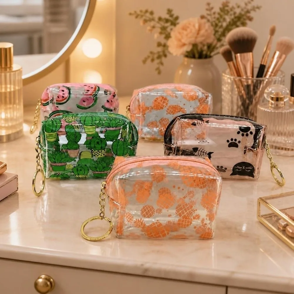 Fashion Waterproof PVC Coin Purse Transparent Zippered Mini Keychain Pouch Printed Lightweight Zipper Change Wallet Women