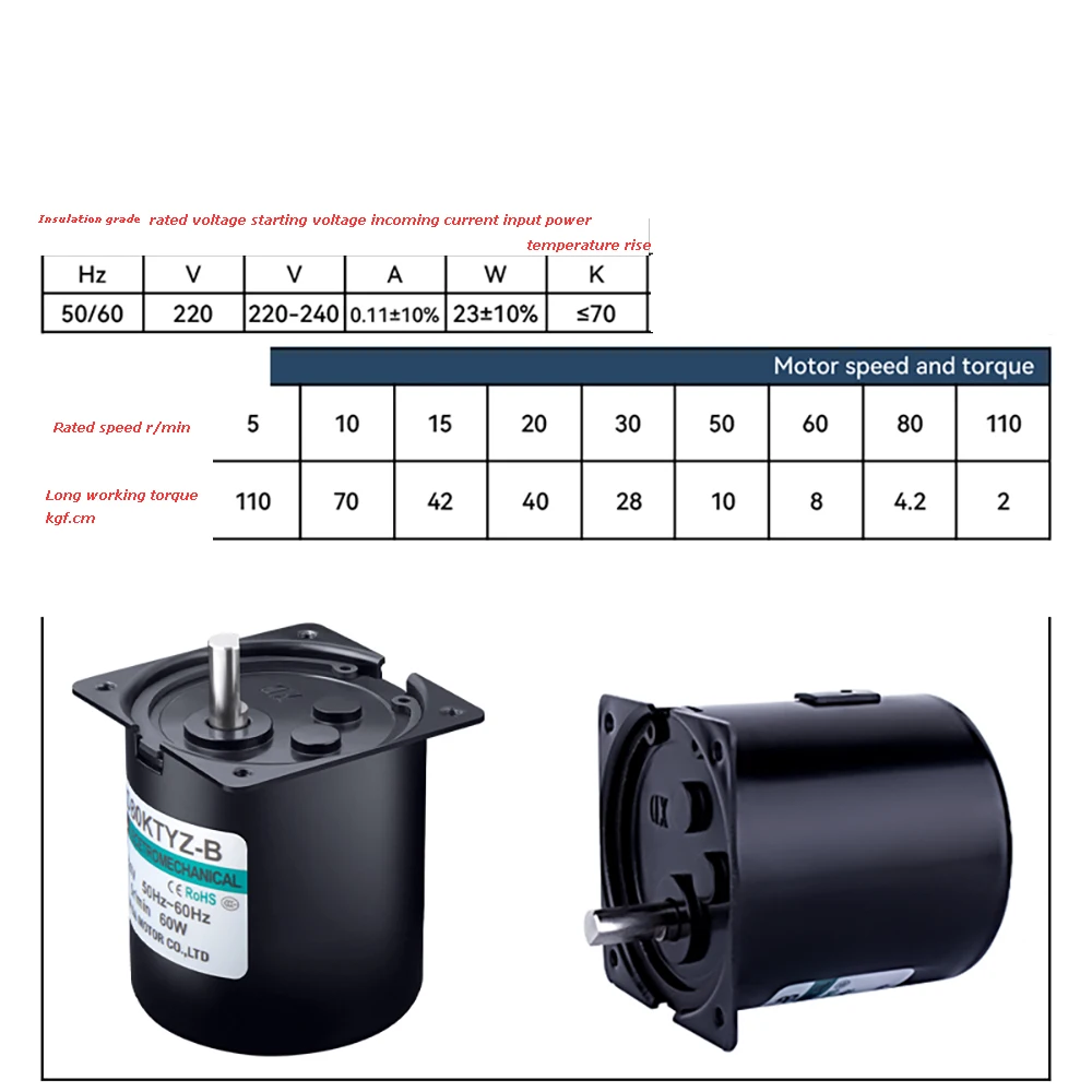 220v Ac Low Speed Reversible Electric Gear Reduction Large Torque Motor 80KTYZ 60w Small Synchronous Motor