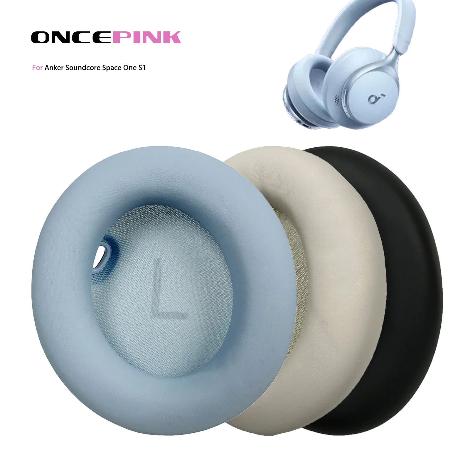 Oncepink Replacement Ear Pads for Anker Soundcore Space One S-1 S1 Headphone Cushion Earmuffs Ear Cover Earpads Headband