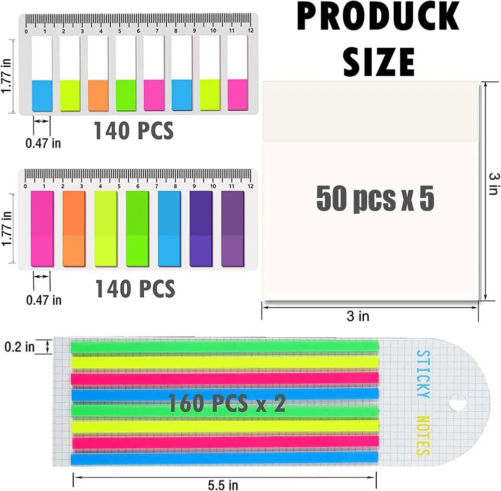 850Pcs Color Stickers Transparent Fluorescent Index Tabs Flags Sticky Note Stationery Children Gifts School Office Supplies