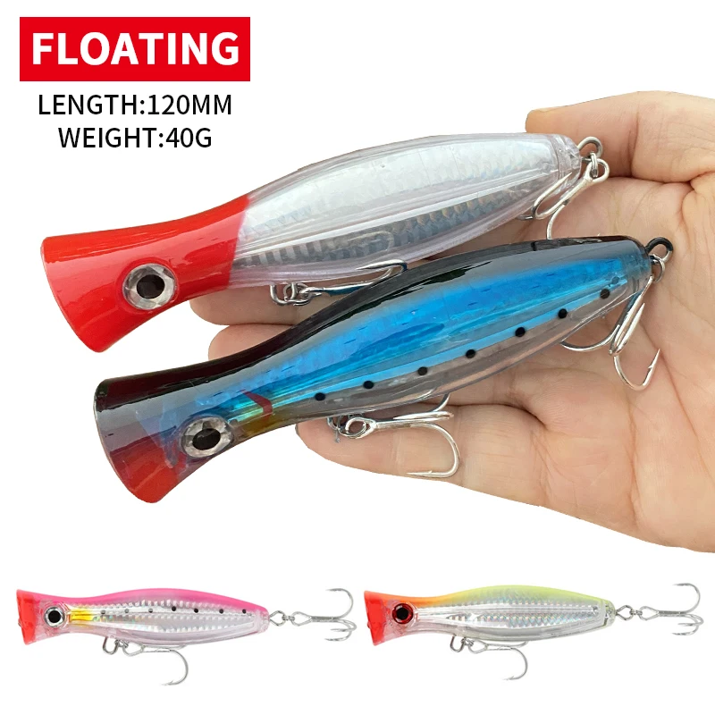 

1Pcs 120mm 40g Topwater Popper Bait 3D Design Isca Artificial Saltwater Pike Trout Carp Fishing Lure Big Game Wobblers Popper