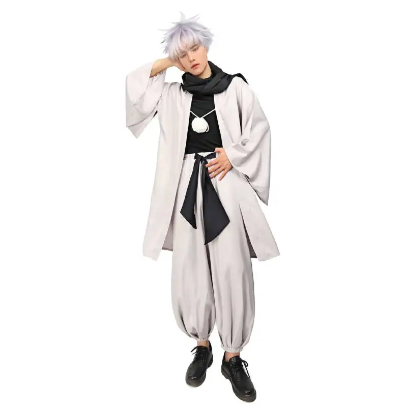 DAZCOS Satoru Cosplay Haori Kimono Jacket Men with Scarf Satoru Costume Adult Outfits Japan Kimono Comic-Con Carnival Clothing