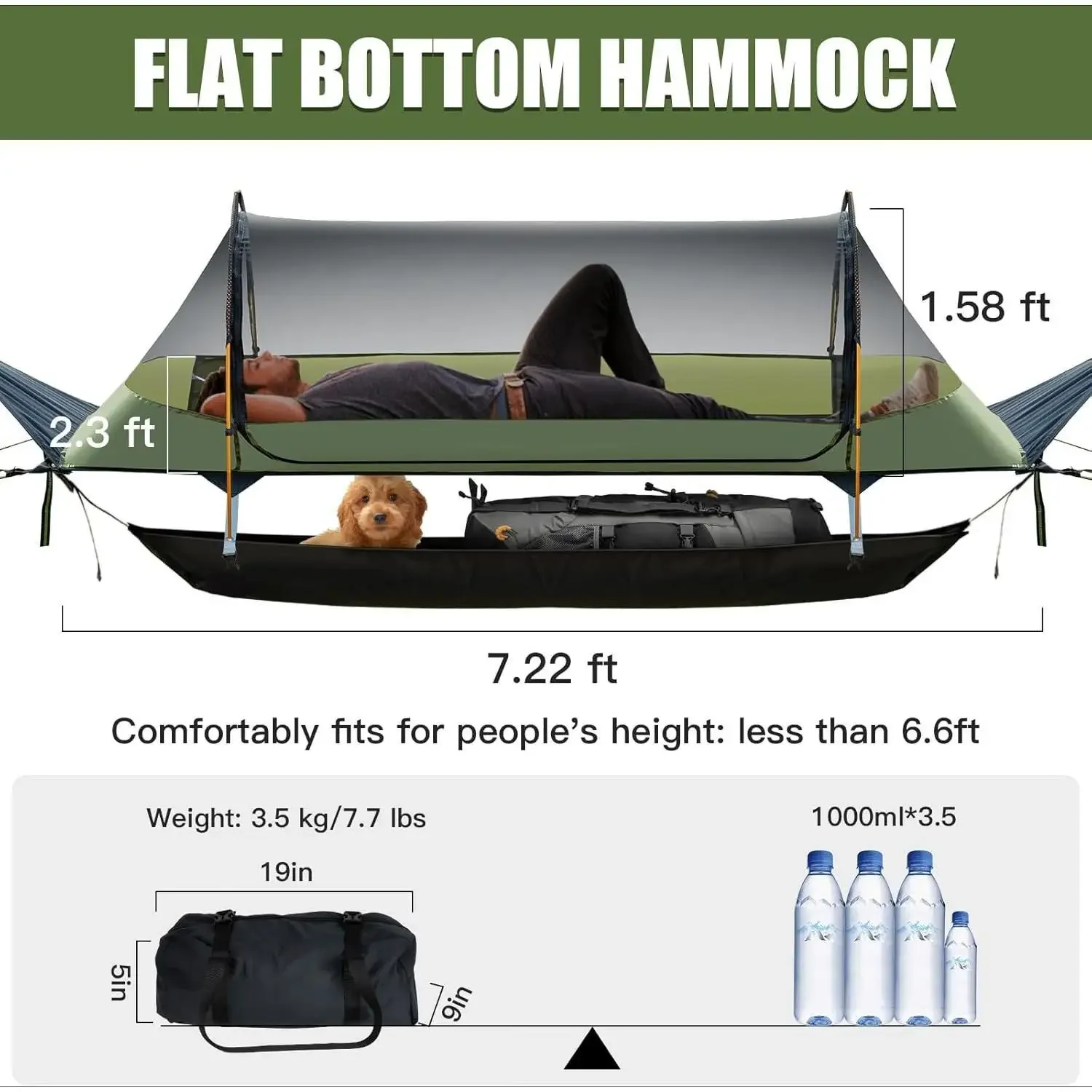 أرجوحة مسطحة مع شبكة ناموسية مقاومة للماء وغرفة تخزين المطر لشخص واحد على الظهر والمشي لمسافات طويلة والتخييم خفيفة الوزن