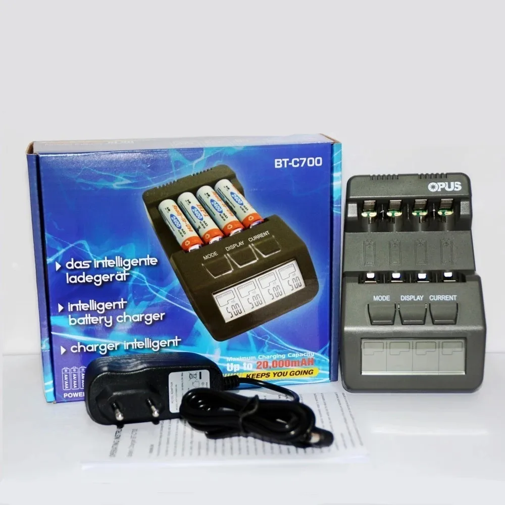 Original OPUS BT-C700 Digital 4 Slots LCD Intelligent Battery Charger For 16340(RCR123) 14500 AA  AAA NiCd NiMh Battery Charger