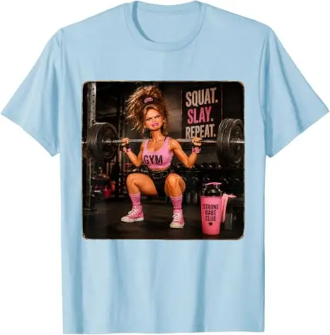 Lustiges Fitness-T-Shirt mit Meme-Humor: Ekelhaftes Gym-Girl, Y2K-Puppen-Gesicht, Damenmode, Gewichtheben-Grafik, Baumwollbekleidung – Detail 18