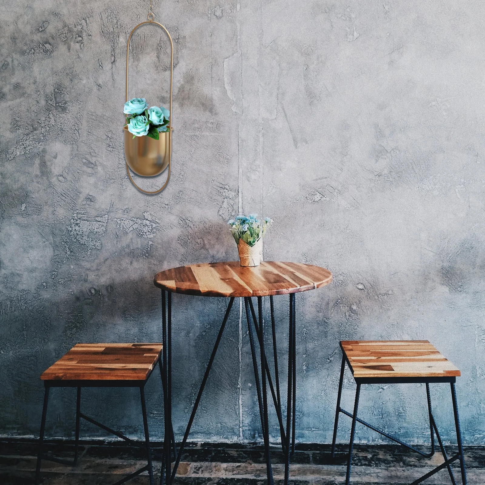 

Iron Hanging Flower Pot Golden Ellipse Wall Hanging Decorative Swinging Flower Basket Chic Fashion Flowerpot for Home