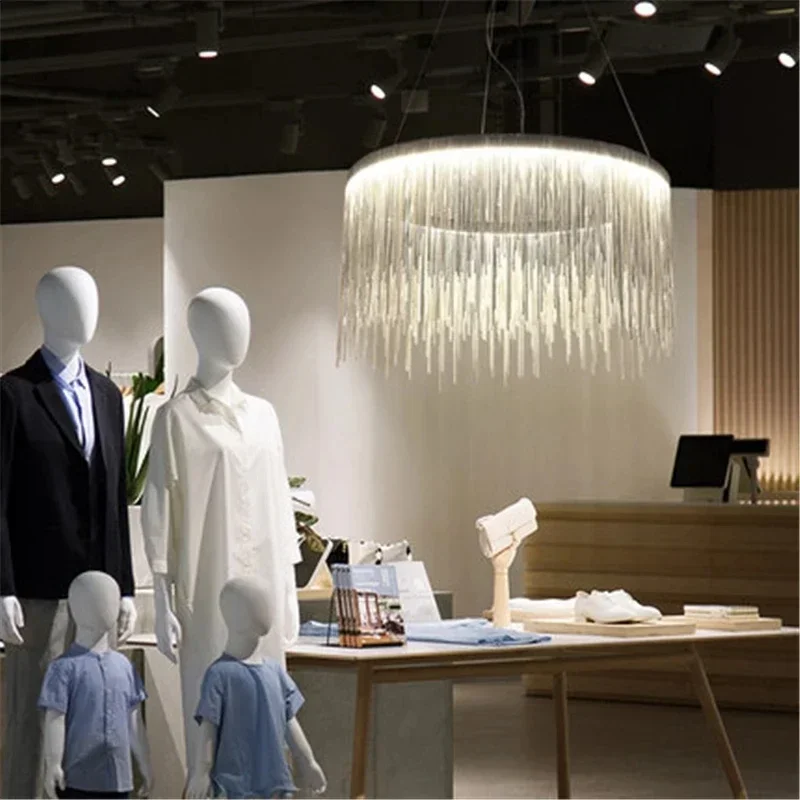 

Italian Post-modern Round Living Room Chandelier Creative Light Luxury Chain Tassel Restaurant Bedroom Lamp Clothing Store